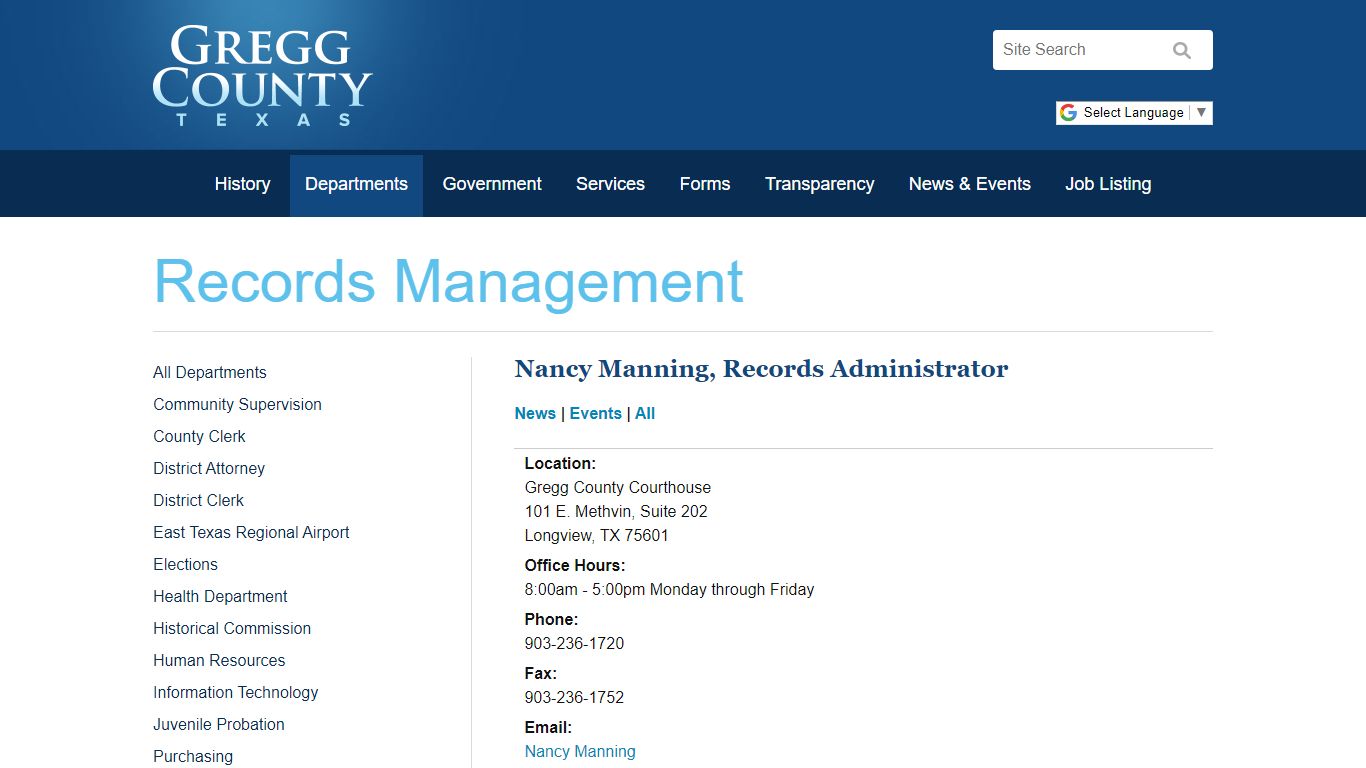 Records Management - Gregg County, Texas